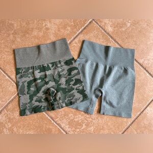 OQQ 2 Piece Yoga Ribbed Seamless Workout High Waist Athletic Legging Shorts